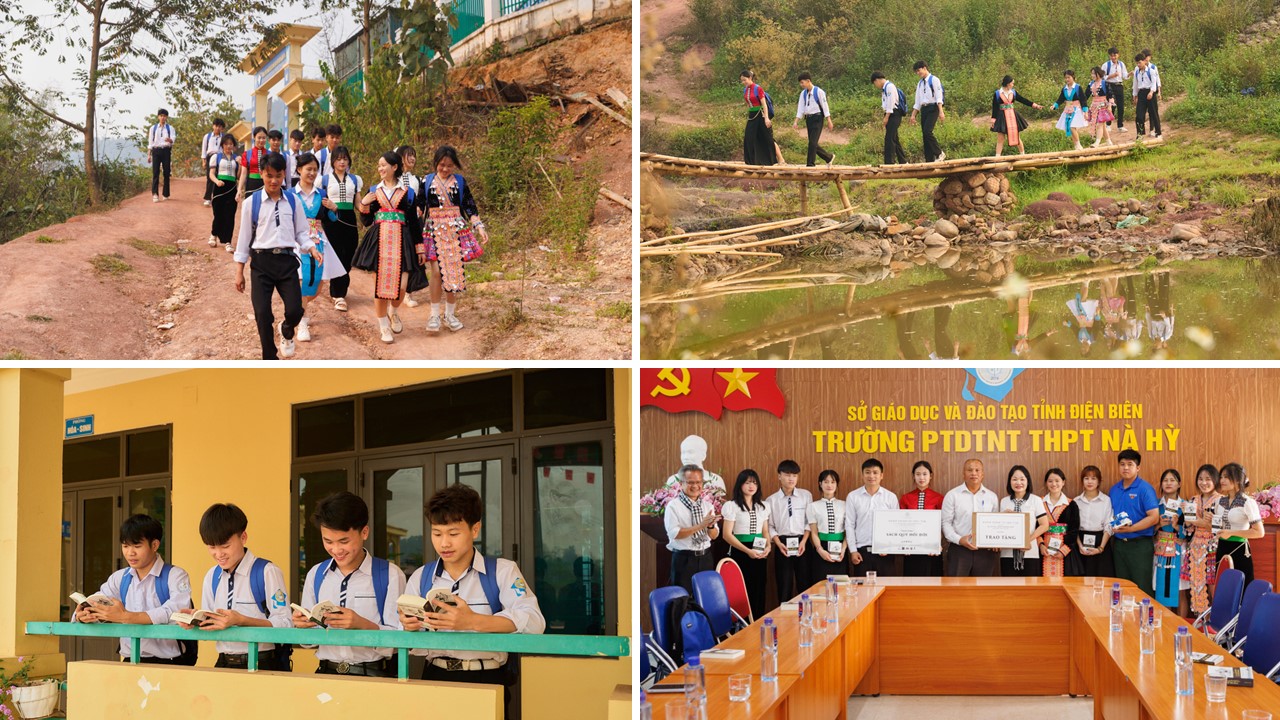 Tại Trường PTDTNT THPT Nà Hỳ (Điện Biên), giáo viên và các em học sinh háo hức chào đón đoàn Hành trình Từ Trái Tim. Phó Hiệu trưởng nhà trường, thầy Phạm Xuân Chính không giấu được xúc động: “Đại diện nhà trường, tôi xin gửi lời cảm ơn sâu sắc đến đoàn vì đã dành tình cảm cho thầy cô và các em học sinh nơi đây. Tôi rất xúc động khi đoàn không quản ngại đường xa, khó khăn để đến đây động viên và mang những cuốn sách ý nghĩa đến với học sinh vùng cao”.
